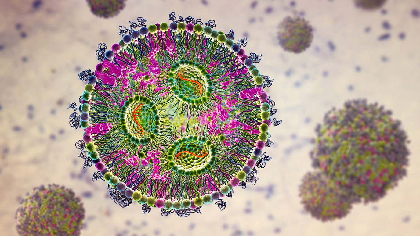 Illustration of lipid nanoparticle containing mRNA vaccine