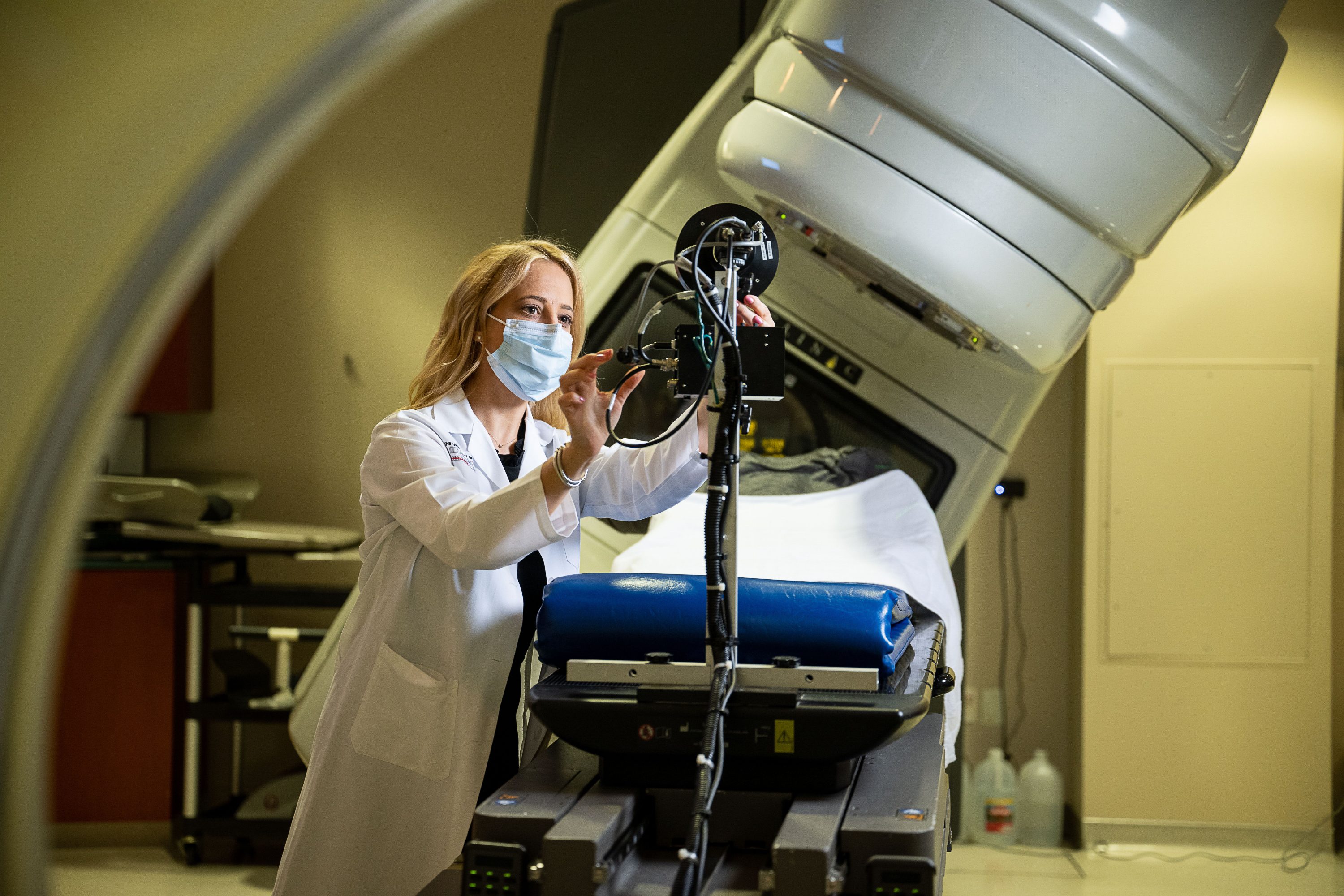 Dr. Chelain Goodman with breast radiation equipment