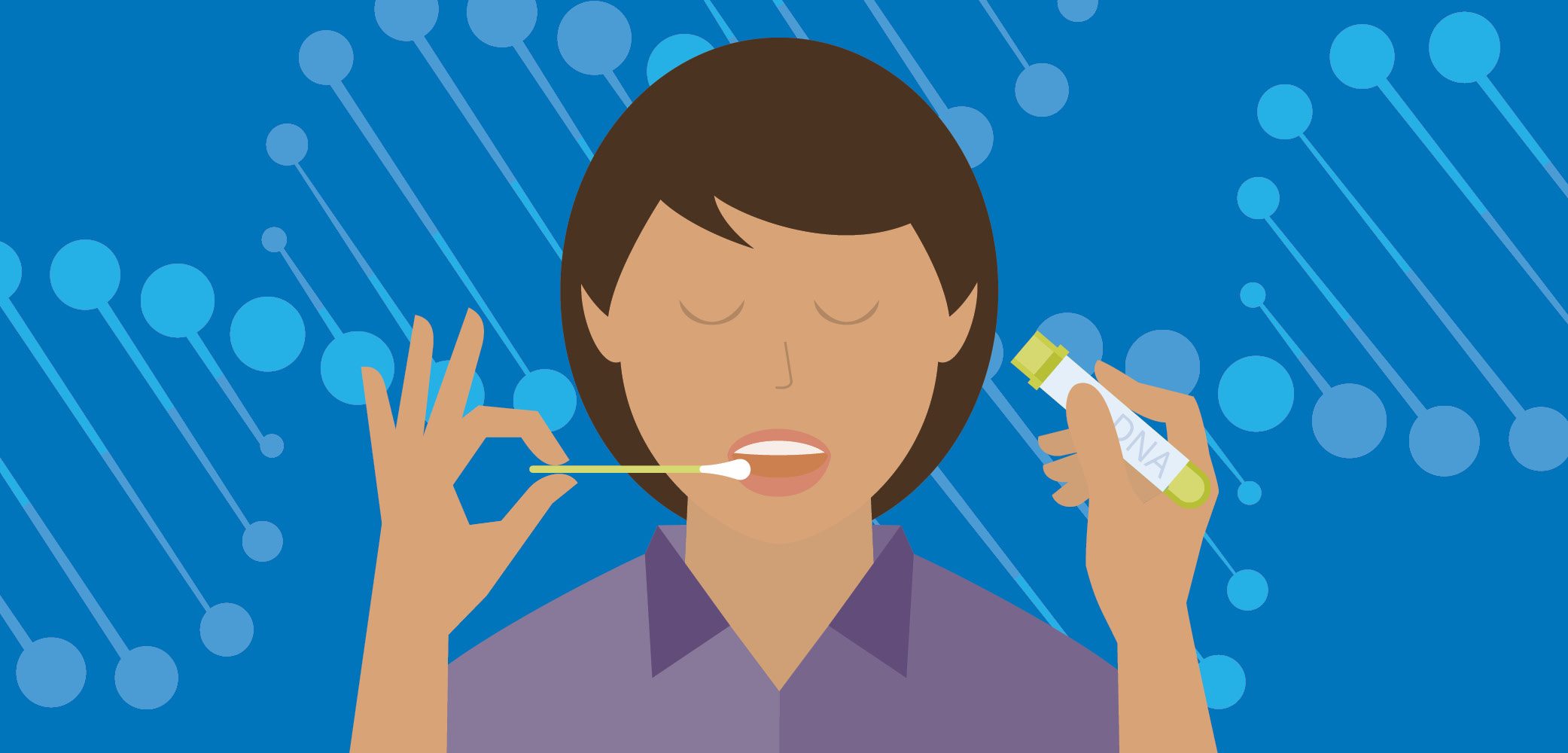 Illustration shows a person doing a mouth swab DNA test.