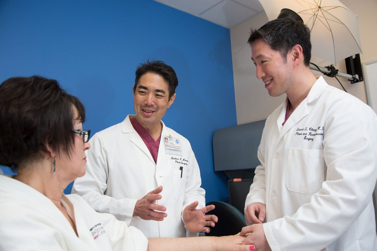 Cancerwise blog photo: Edward Chang, M.D., and Matthew Hanasono, M.D., speak with a patient