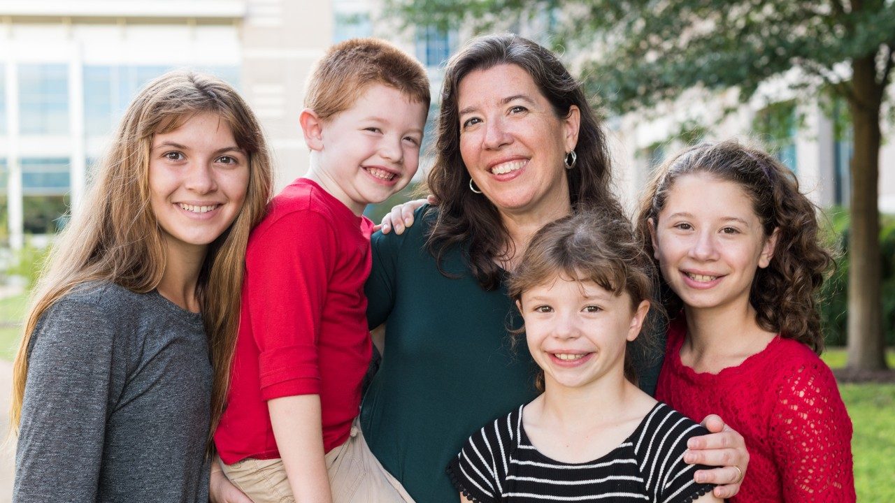 Cancerwise blog post: Jennifer Robinson with her children, including Elise, a bone cancer survivor who was treated at MD Anderson Children's Cancer Hospital 