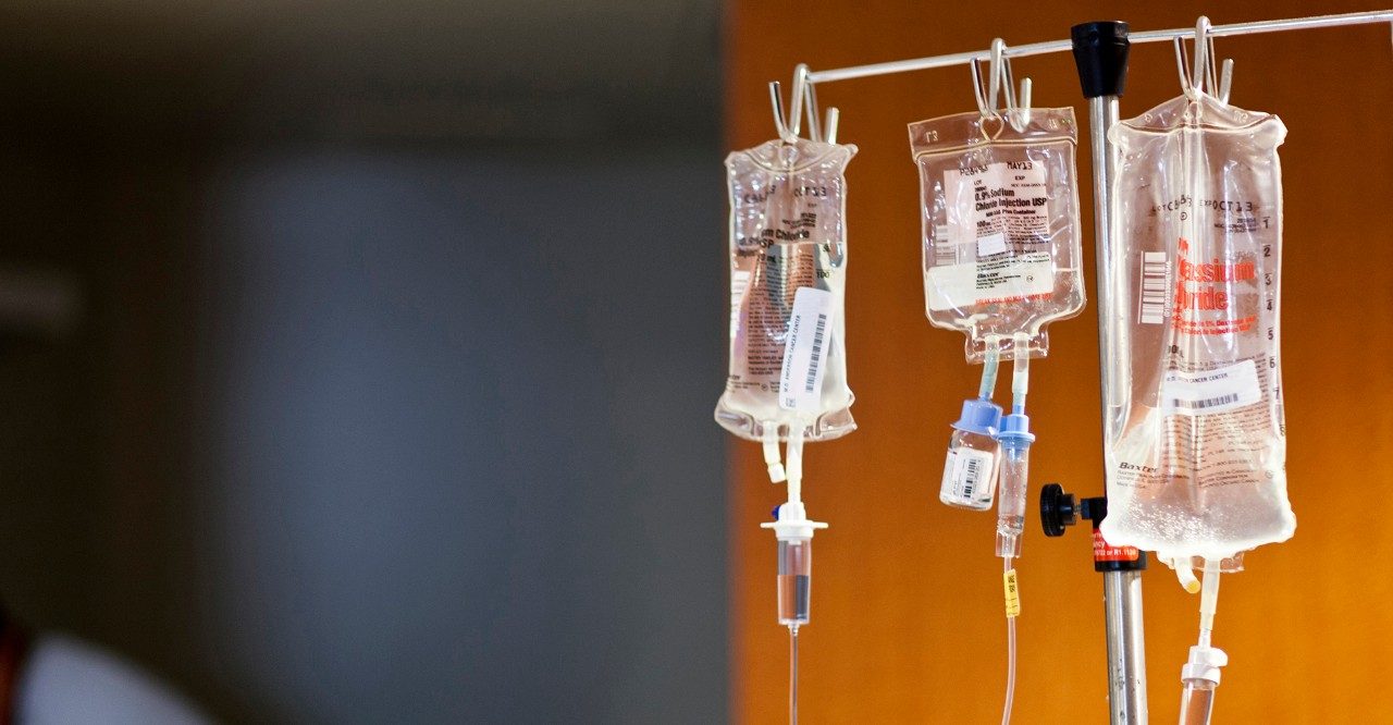 Chemotherapy IV bags and pole