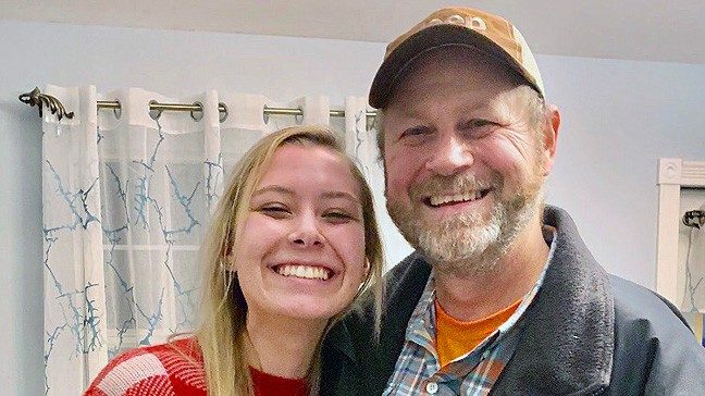 Father and daughter Timothy and Caroline Hysmith smiling