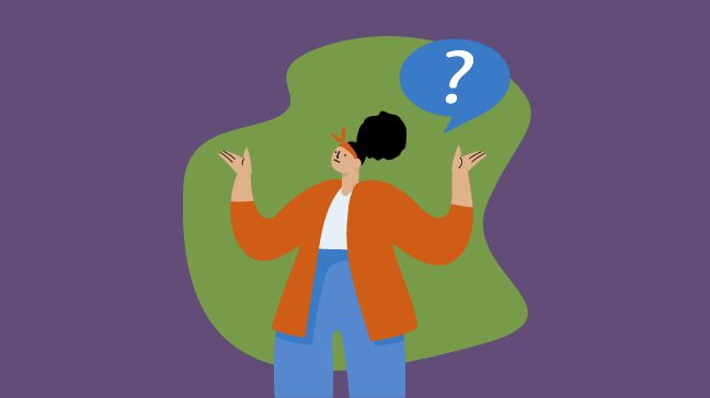 illustration of woman waving her arms with question mark above her head