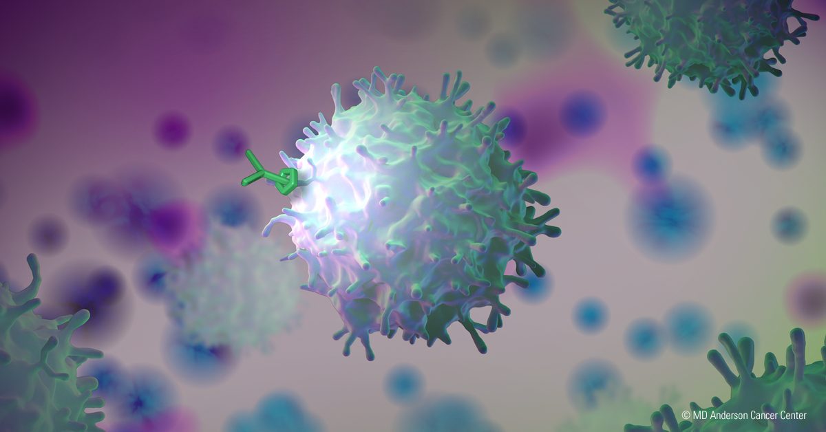 Medical illustration of a CAR T cell in action