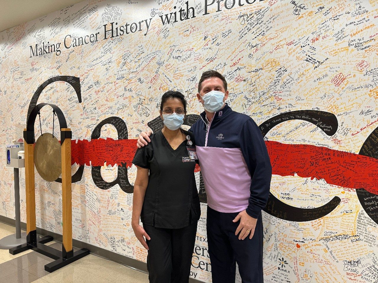 Colin Clarke with proton therapy nurse Shiji Santhosh