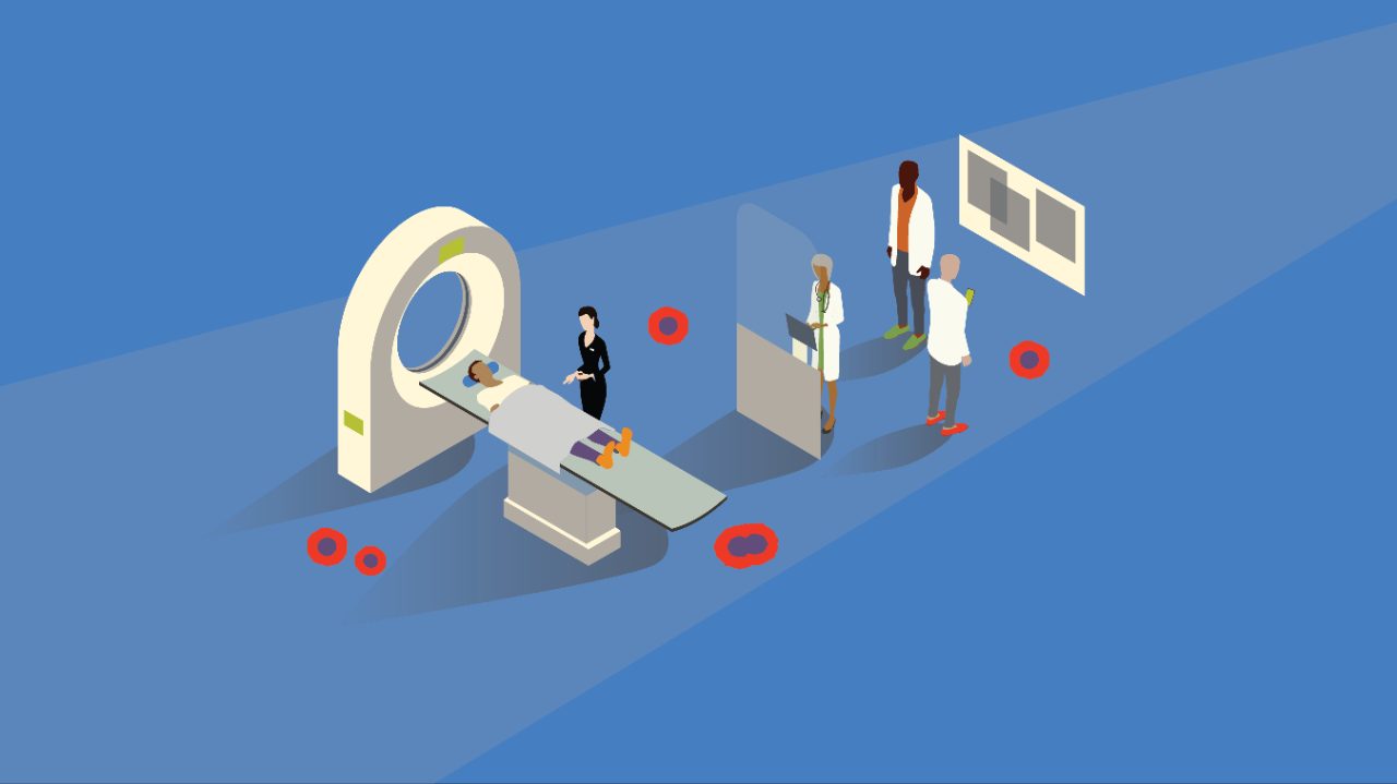 A graphic showing a PET scan.