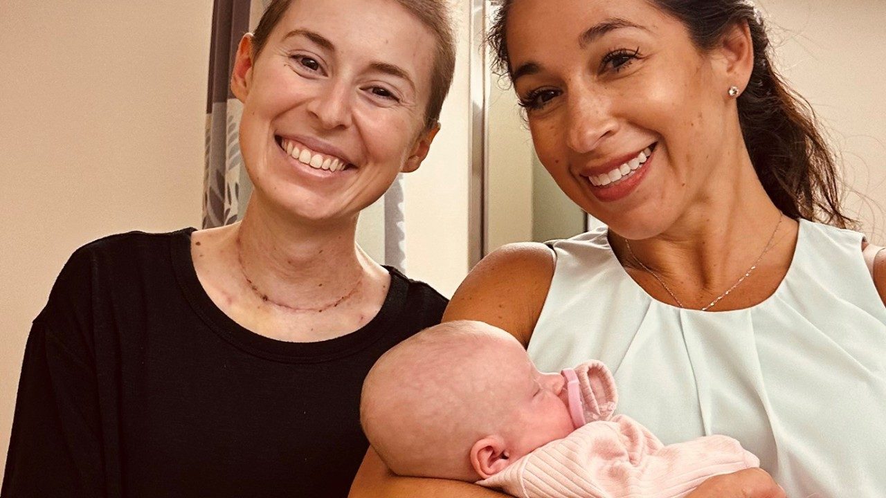 Non-Hodgkin lymphoma survivor Sarah LeJeune (left) poses with Mara Antonoff, M.D., and her daughter, Catherine LeJeune