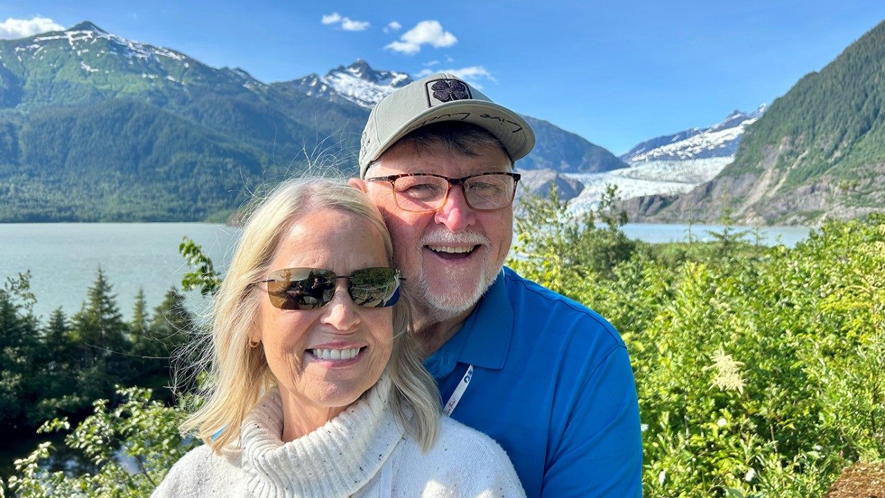 Prostate cancer survivor Michael Fagg with his wife Vickie, on a trip to Alaska in June 2024