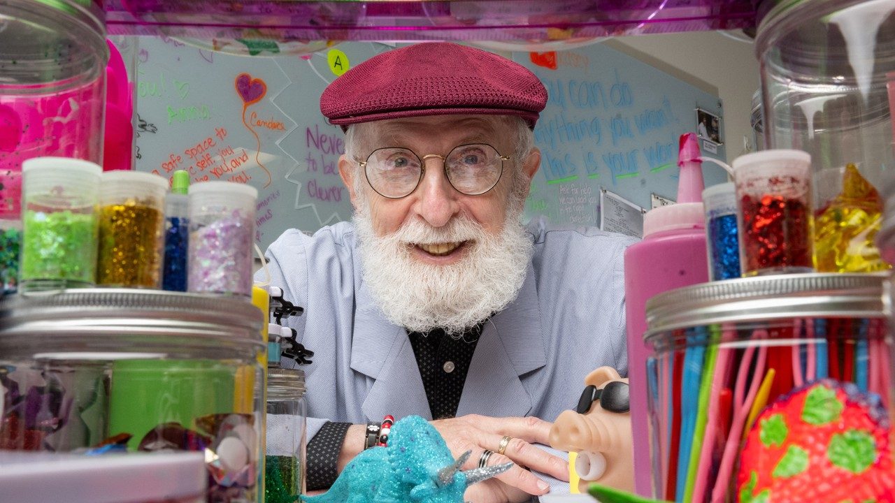 Volunteer David Simon, in the Art Space for Patients and Caregivers