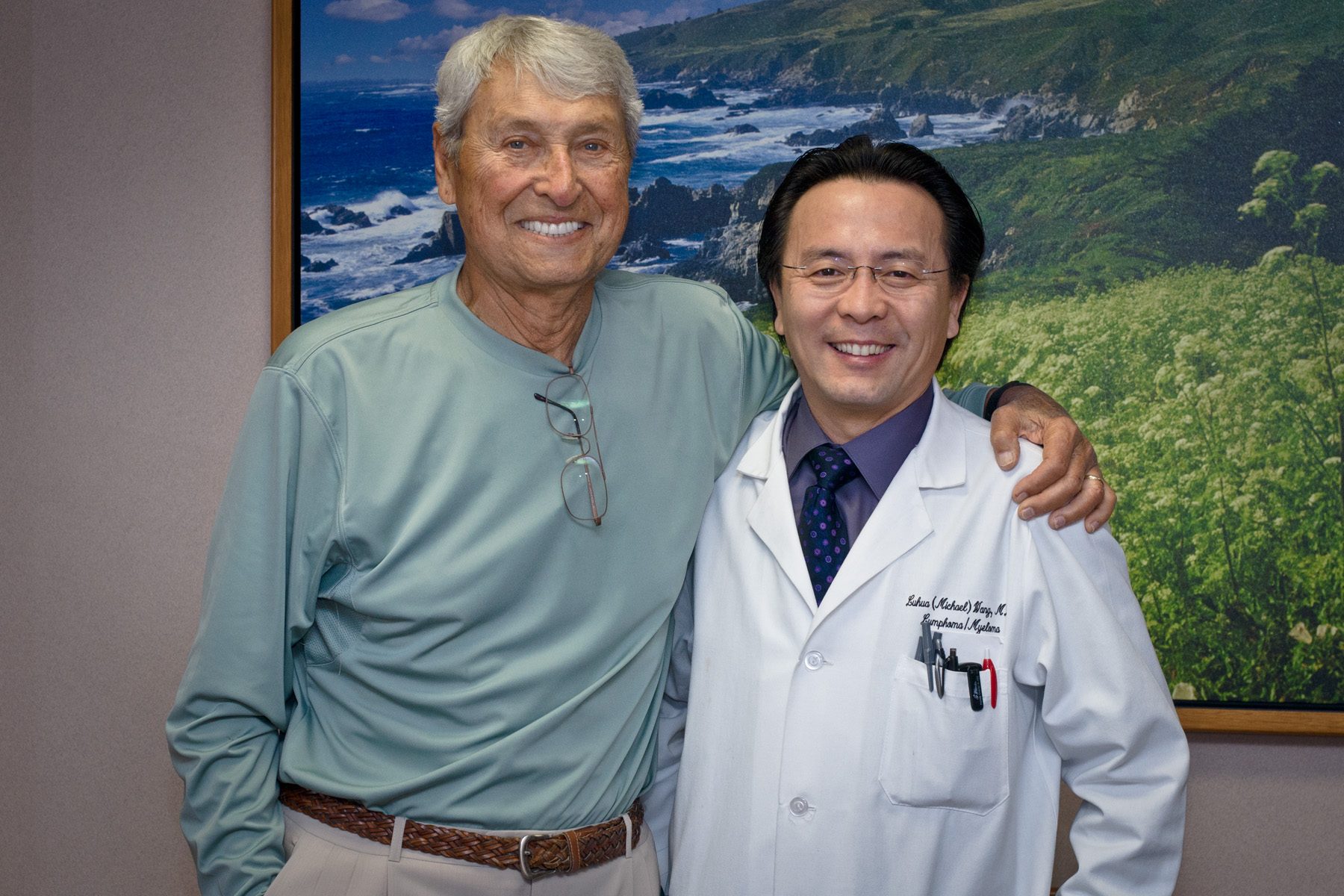 Marvin Kimmel, left, says his diagnosis took him through an array of emotions, but at the end of the day he needed to know whether there was hope. He found it in his MD&nbsp;Anderson oncologist, Michael Wang, M.D. Photo by Barry Smith.